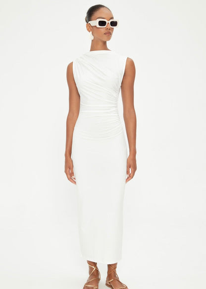 Gaiia Draped Sleevless Midi Dress