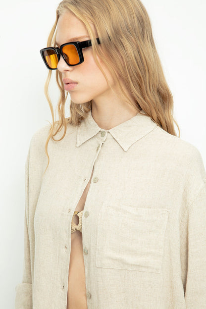 Gaiia Beige Linen Pleated Shirt & Trouser - Beige