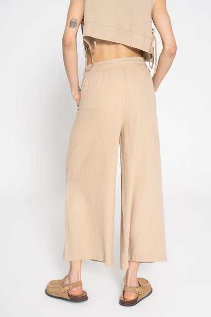 Gaiia Two Piece Linen Loungewear Set - Beige