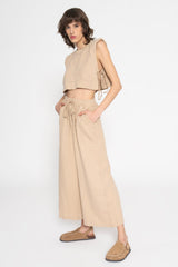Gaiia Two Piece Linen Loungewear Set - Beige