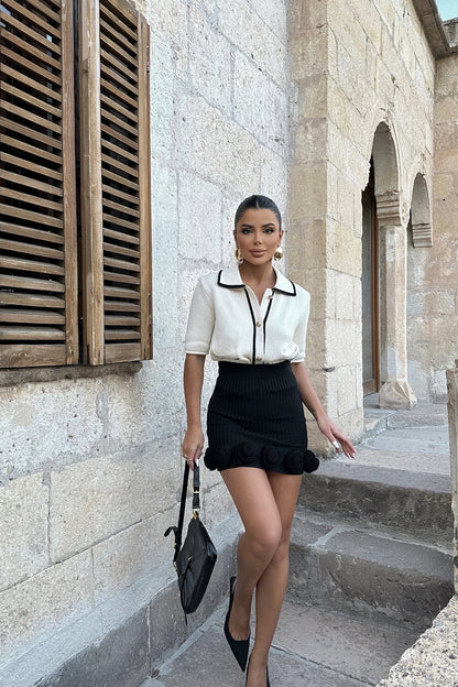 Gaiia Rose Detailed High Waist Mini Skirt