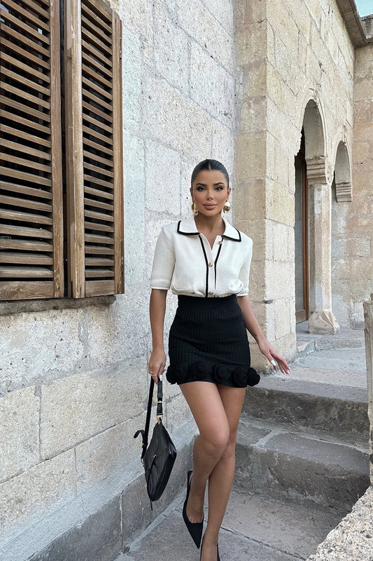 Gaiia Rose Detailed High Waist Mini Skirt