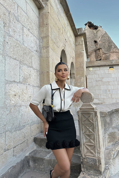 Gaiia Rose Detailed High Waist Mini Skirt