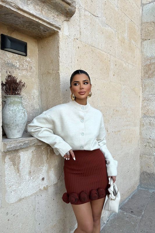 Gaiia Rose Detailed High Waist Mini Skirt