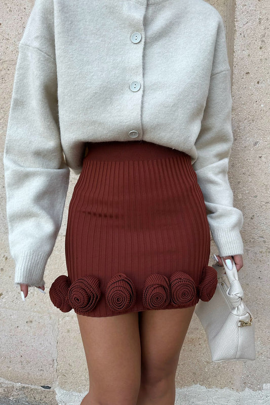 Rose Detailed High Waist Mini Skirt