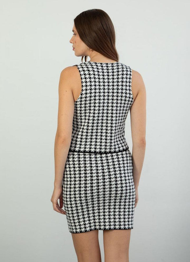 Women Houndstooth Patterned Vest Skirt Set