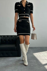 Gaiia Pocket Detailed Pearl Buttoned Knitwear Crop Set