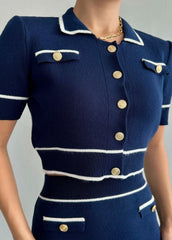 Gaiia Pocket Detailed Pearl Buttoned Knitwear Crop Set