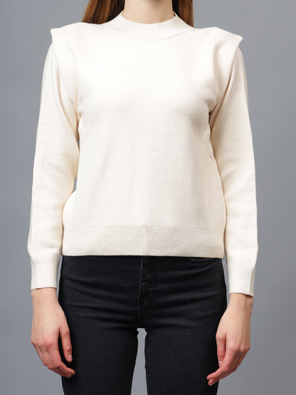 Gaiia Teal Crew Neck Shoulder Detailed Sweater