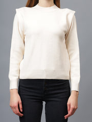 Gaiia Teal Crew Neck Shoulder Detailed Sweater