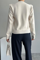 Gaiia Teal Crew Neck Shoulder Detailed Sweater