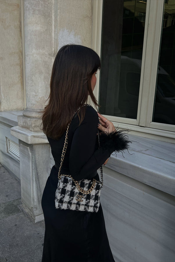 Black Sleeves Feather Detail Blouse