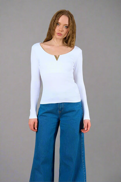 Gaiia Boat Neck Long Sleeve Top