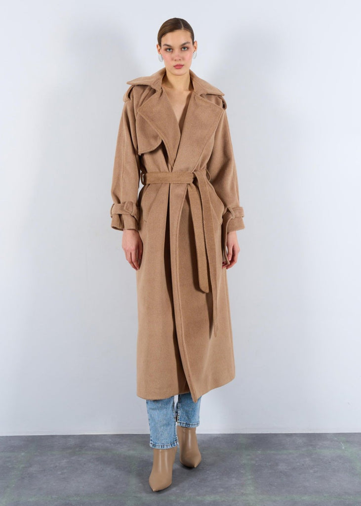 Oversized Belted Pocket Winter Coat