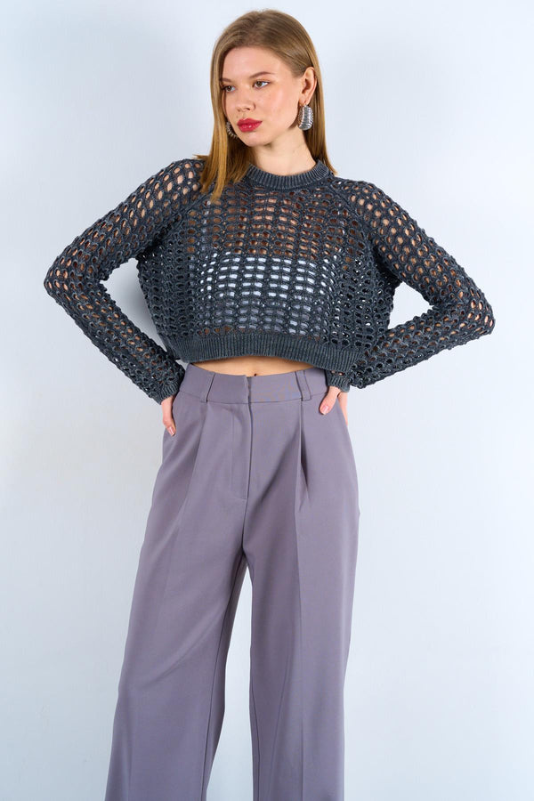 Gaiia Openwork Knitwear Crop Sweater