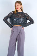 Gaiia Openwork Knitwear Crop Sweater