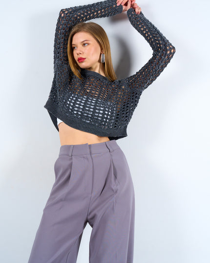 Openwork Knitwear Crop Sweater