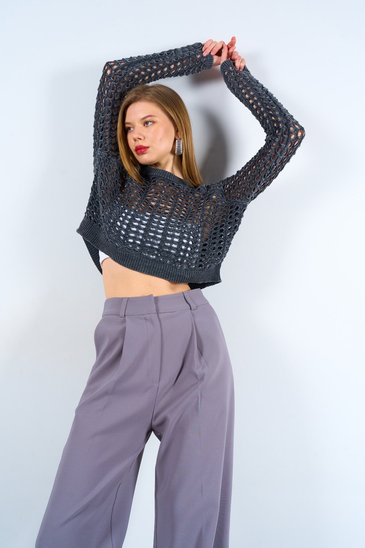 Gaiia Openwork Knitwear Crop Sweater
