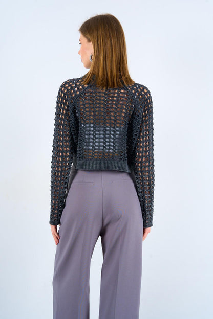 Gaiia Openwork Knitwear Crop Sweater