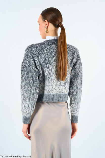 Gaiia Patterned Colorful Raised Knitwear Cardigan