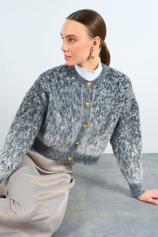 Gaiia Patterned Colorful Raised Knitwear Cardigan