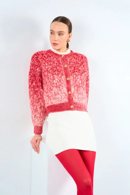 Gaiia Patterned Colorful Raised Knitwear Cardigan