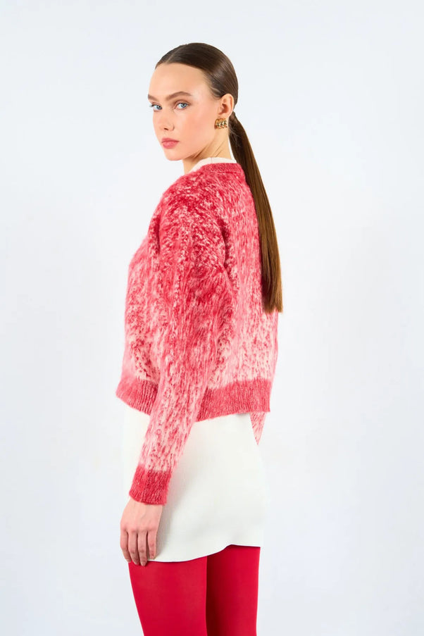 Patterned Colorful Raised Knitwear Cardigan