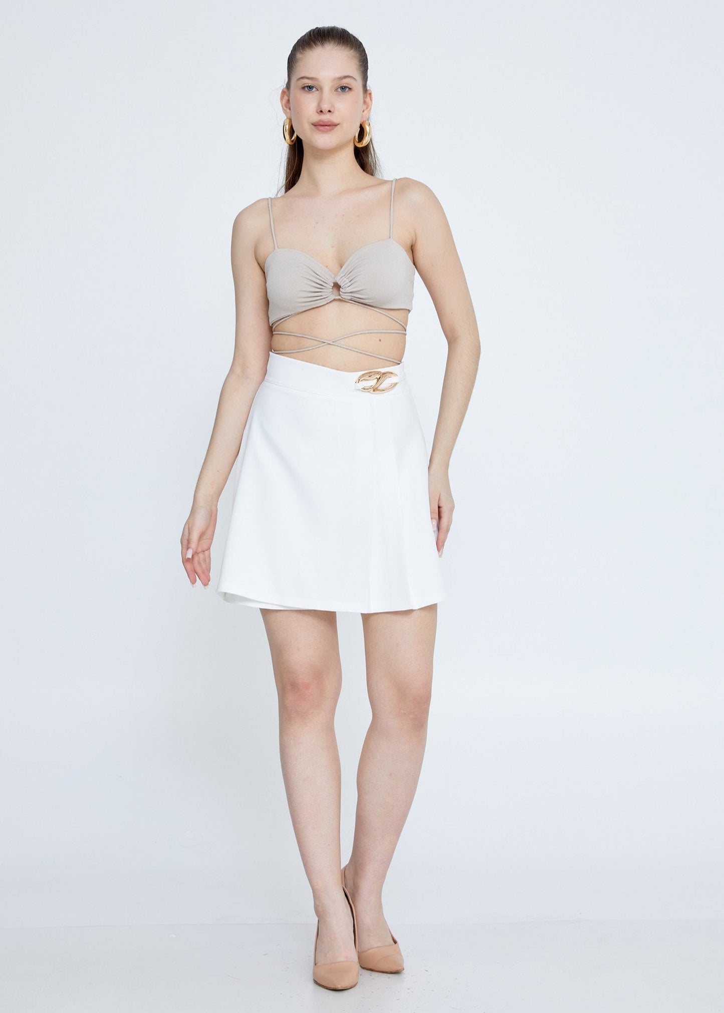 Gaiia Crop Top With Skirt Co-Ord Set - White