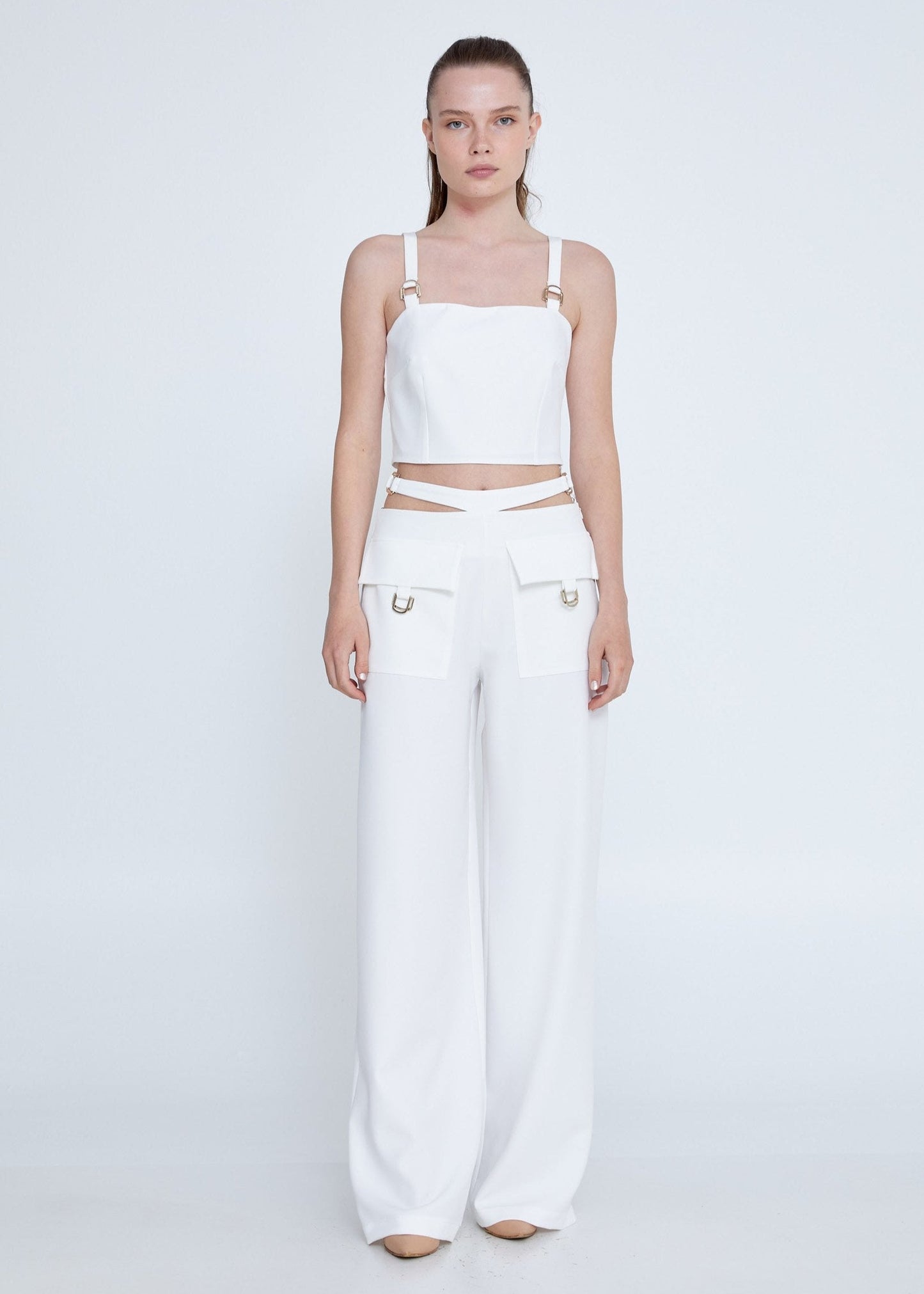 Gaiia Crop Top With Skirt Co-Ord Set - White