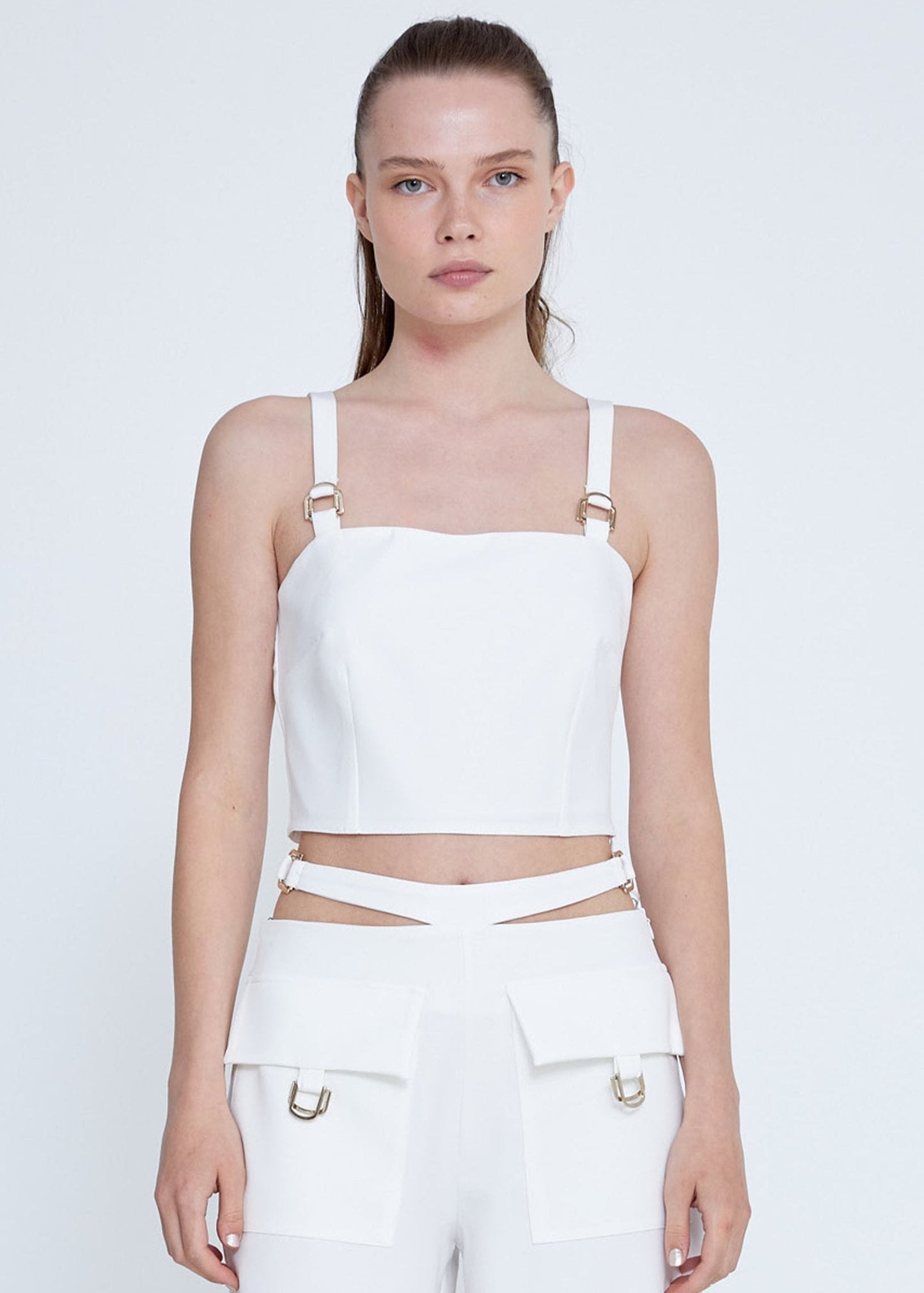 Gaiia Crop Top With Skirt Co-Ord Set - White