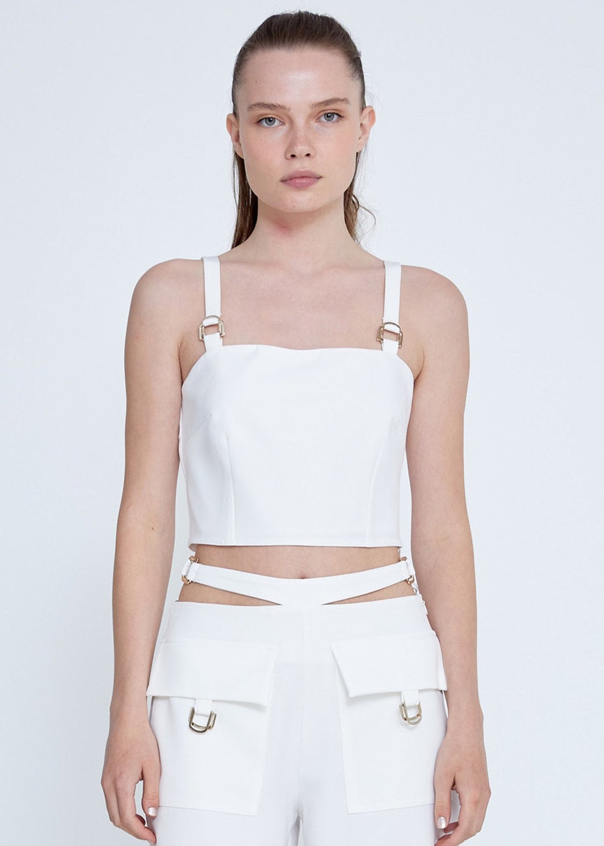 Gaiia Crop Top With Skirt Co-Ord Set - White