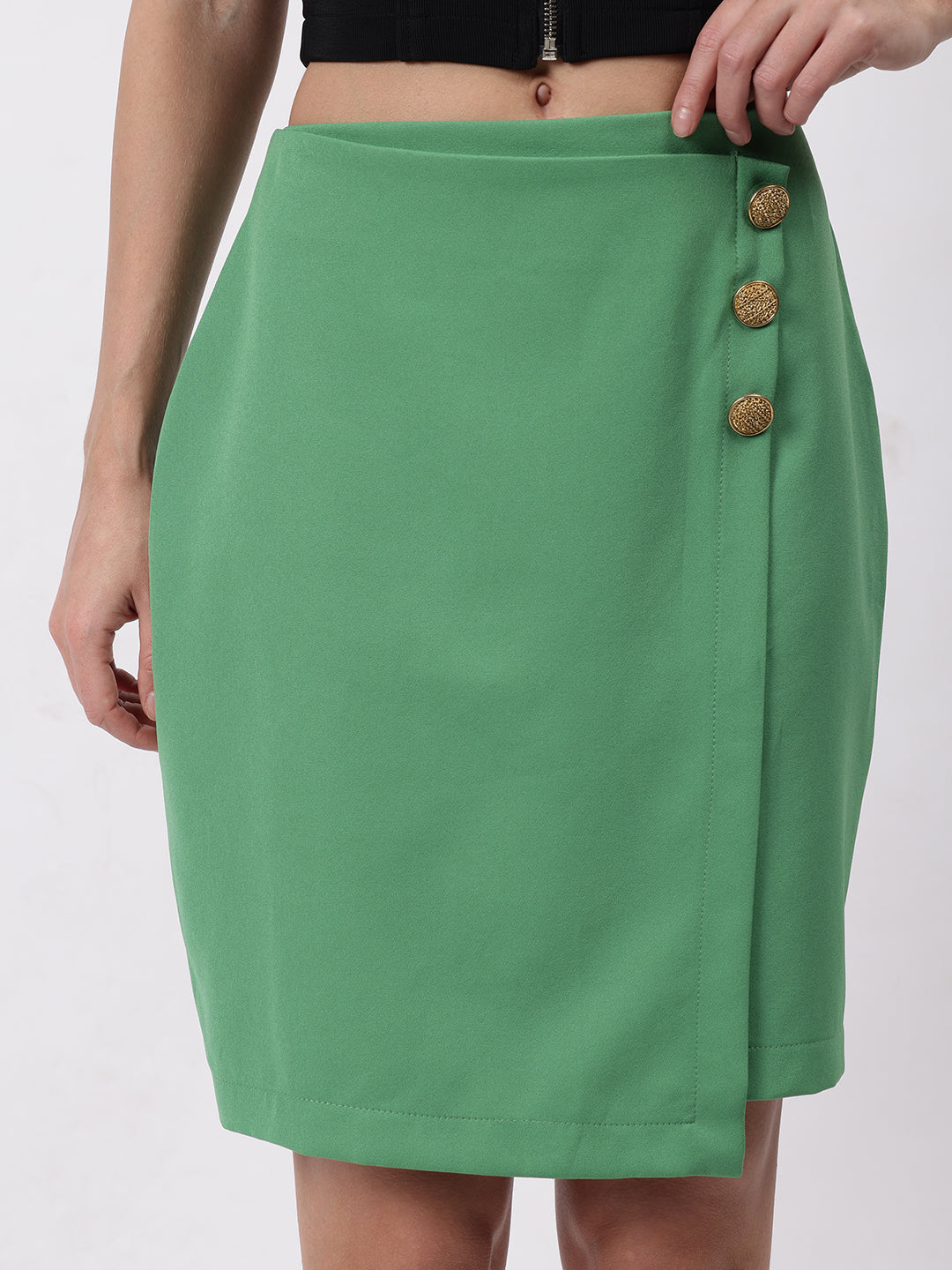 Gaiia Solid Three Button Skirt