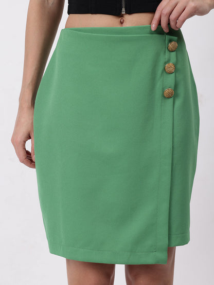 Gaiia Solid Three Button Skirt