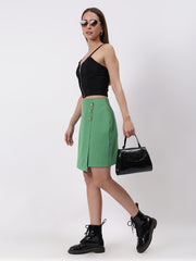 Solid Three Button Skirt