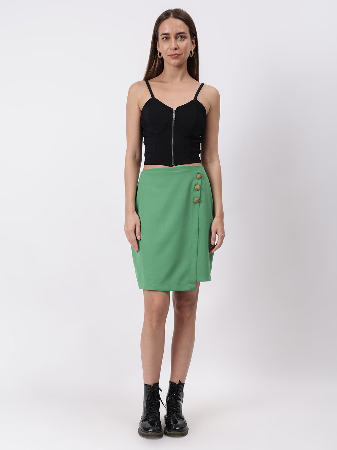 Gaiia Solid Three Button Skirt