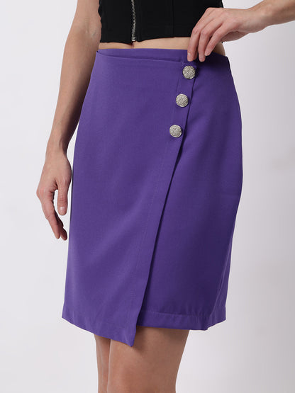 Gaiia Solid Three Button Skirt