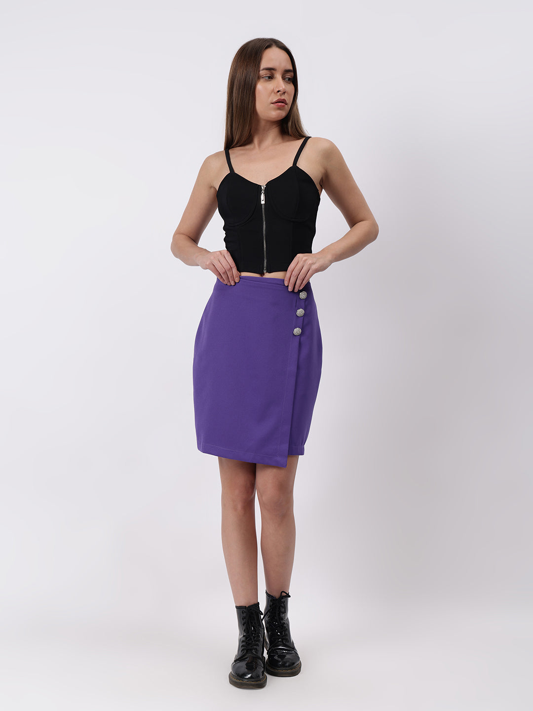 Gaiia Solid Three Button Skirt