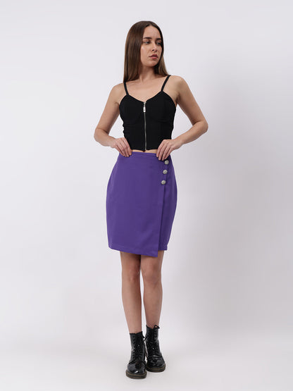Gaiia Solid Three Button Skirt