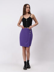 Solid Three Button Skirt