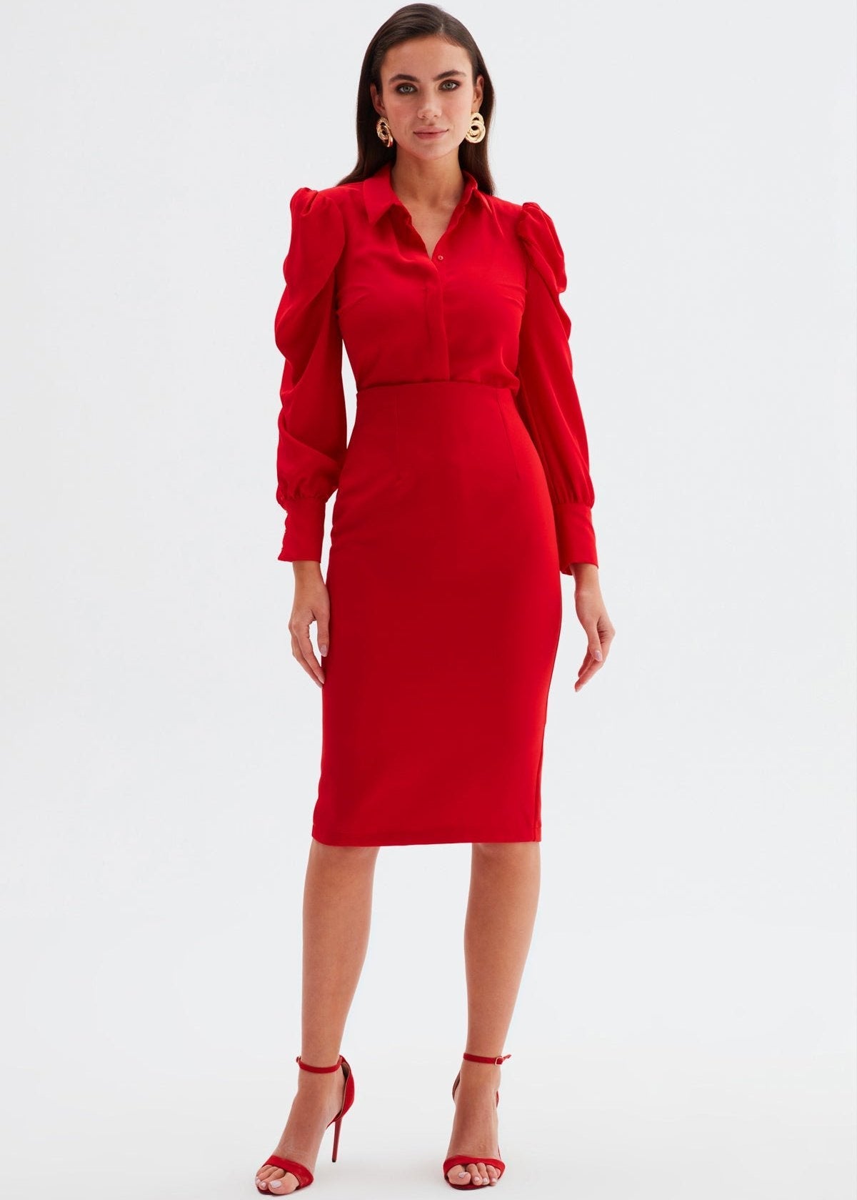 Gaiia Knee Length Solid Color Skirt