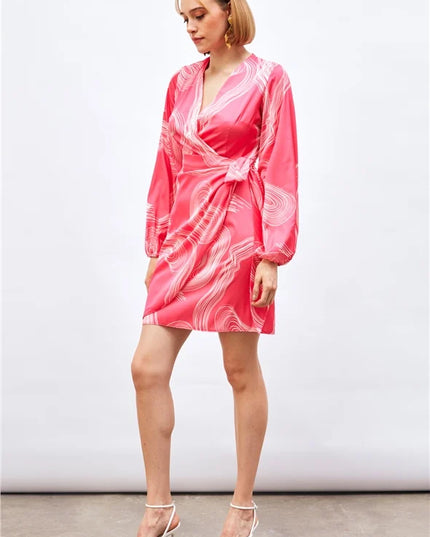 Satin Printed Wrap Around Dress