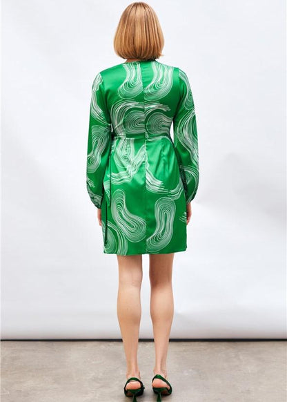 Gaiia Satin Printed Wrap Around Dress