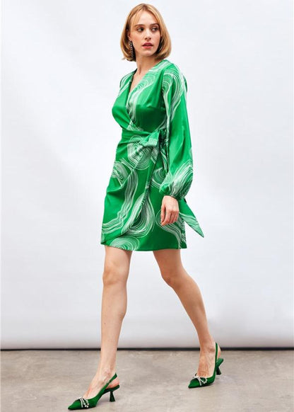 Gaiia Satin Printed Wrap Around Dress