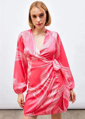 Gaiia Satin Printed Wrap Around Dress