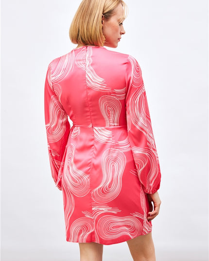 Satin Printed Wrap Around Dress