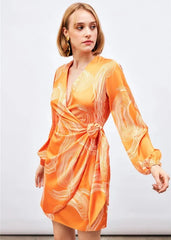 Gaiia Satin Printed Wrap Around Dress