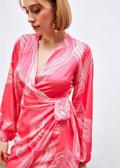 Gaiia Satin Printed Wrap Around Dress