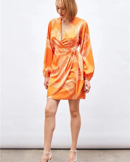 Satin Printed Wrap Around Dress