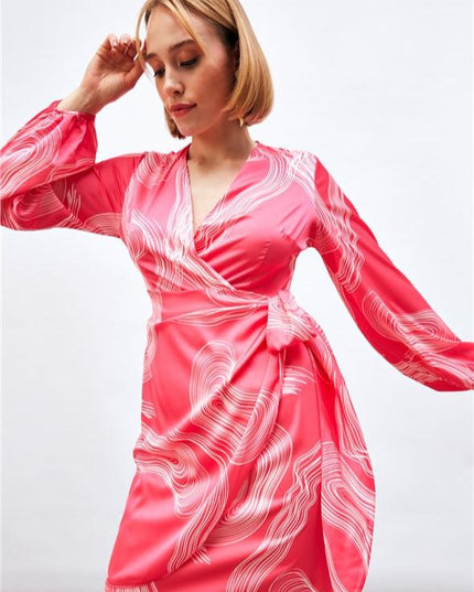 Satin Printed Wrap Around Dress