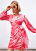 Satin Printed Wrap Around Dress